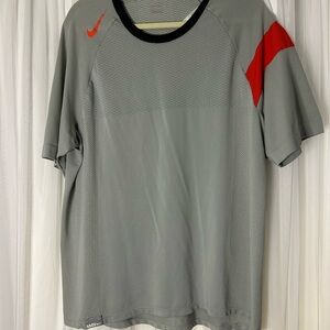 Vintage Nike MMIV Men's Gray Shirt with Orange Accent